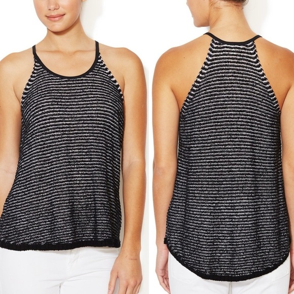 Eileen‎ Fisher Black Organic Cotton Boucle Stripe Racerback Tank Size Medium - Picture 1 of 8